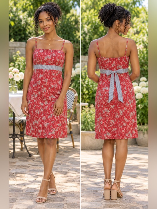 Ann Taylor Petites Dresses & Skirts - Ann Taylor Petites Red Floral 100% Cotton Tie-Back Dress 6P